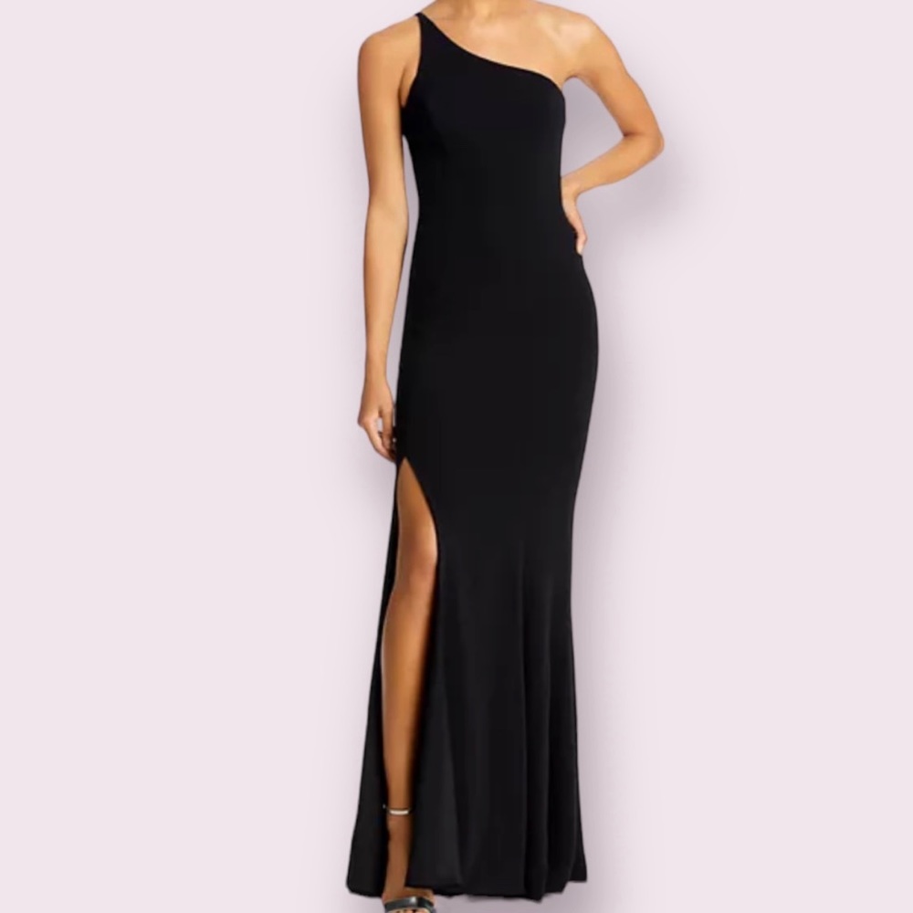 NWOT Dress the Population Black Amy One-Shoulder Gown Size XS